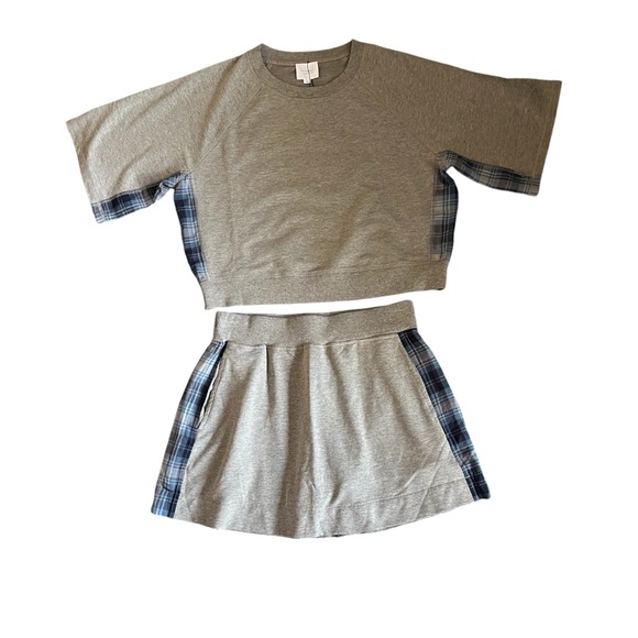Sundays Becca skort Sienna s/s sweatshirt set grey blue Plaid trim size Medium - Picture 6 of 16
